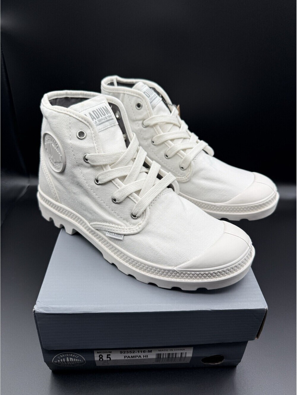 Palladium Pampa Hi Star White NEW SIZE 8.5 Lug Sole Vegan Ankle Boot Sneaker